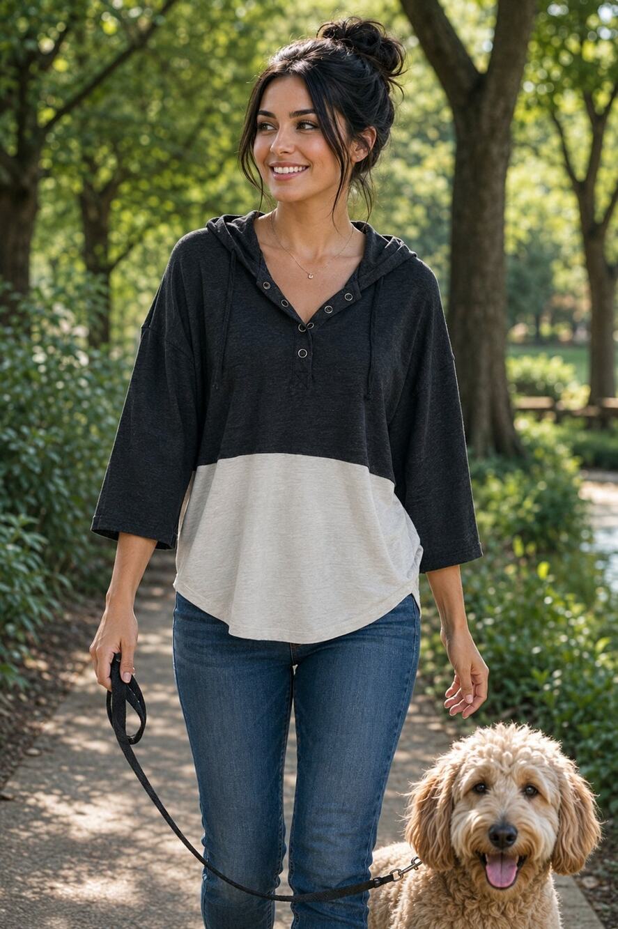 Chaser Hooded Color Block Lightweight Henley Top 3/4 Sleeve Medium NWT